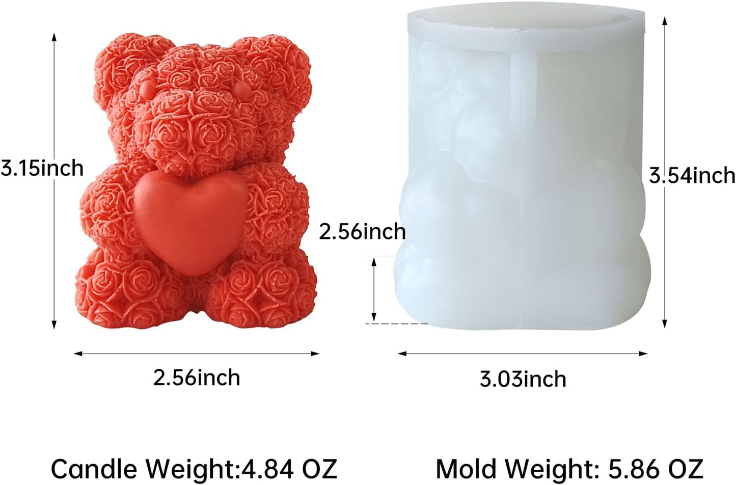 Rose Bear Silicone Mold for Candle Making,3D Candle Mold Silicone,Resin Molds for DIY Decor,DIY Soap,DIY Candle,Mother's Day Gift,Birthday Gifts(Large Rose Heart Bear)