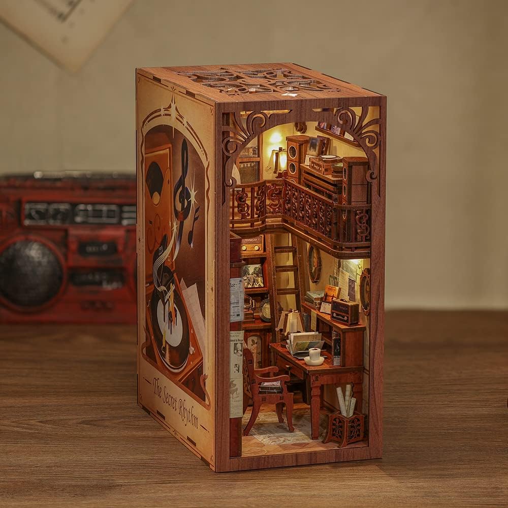 CUTEBEE Book Nook Kit - DIY Miniature House Kit for Adults and Teens, Dollhouse Booknook Tiny House Model Build Bookshelf Decor, Gifts for Family, Friends
