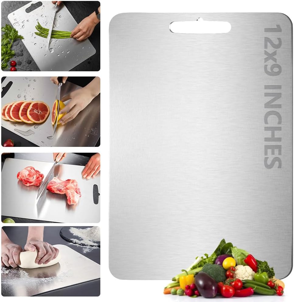 100% Pure Titanium Cutting Board for Kitchen – Non-Toxic, Double-Sided, Eco-Friendly, Dishwasher Safe, Rustproof, Knife-Friendly Chopping Board for Meat, Vegetables & Fruits (14 x 11 in)