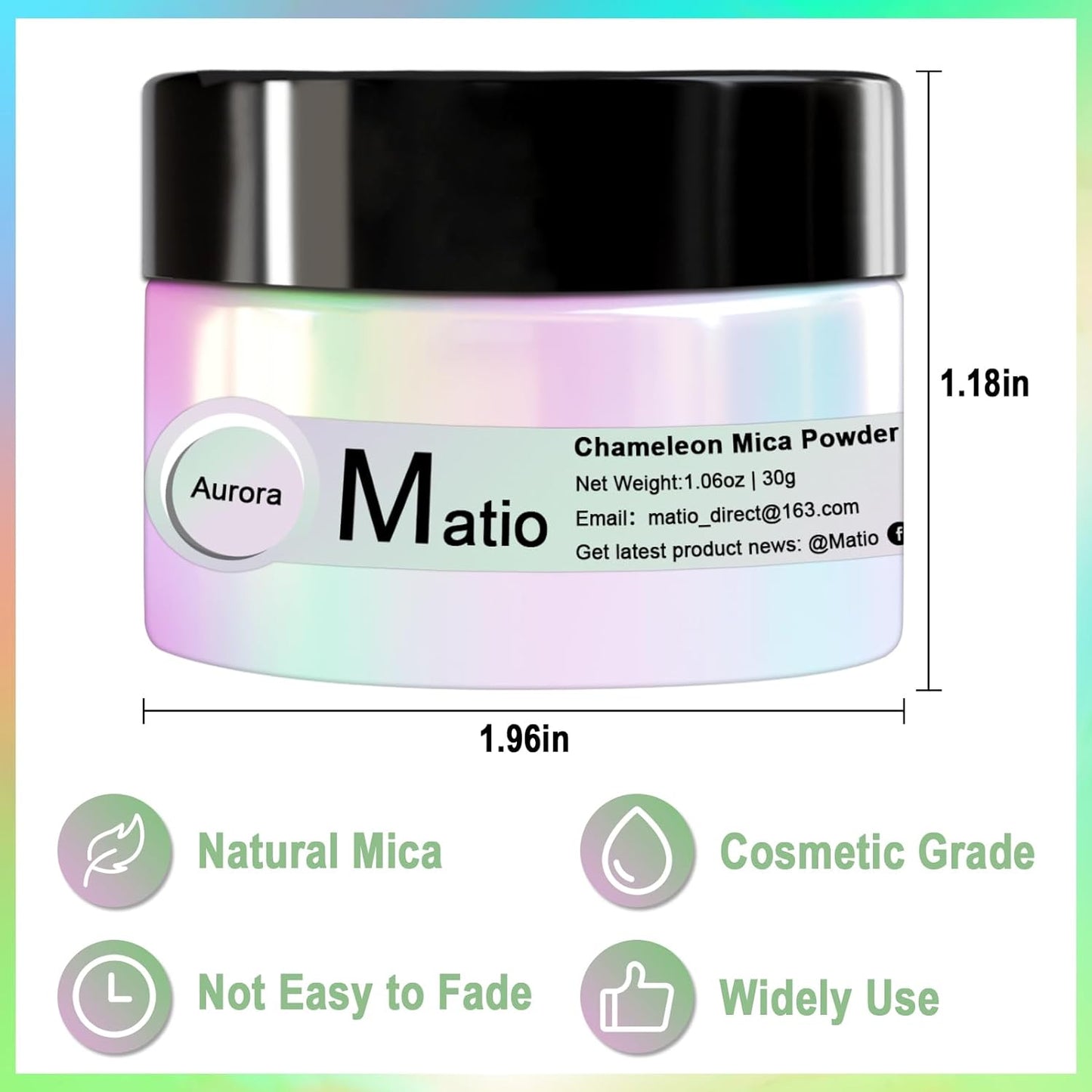 Matio Chameleon Mica Powder, 1.06oz/ 30g Aurora White Chrome Powder, Pearlescent Effect Color Shift Pigment for Resin Craft, Soap Candle Dye, Nail Art, Makeup, Bath Bomb, Paint, Slime Pigment