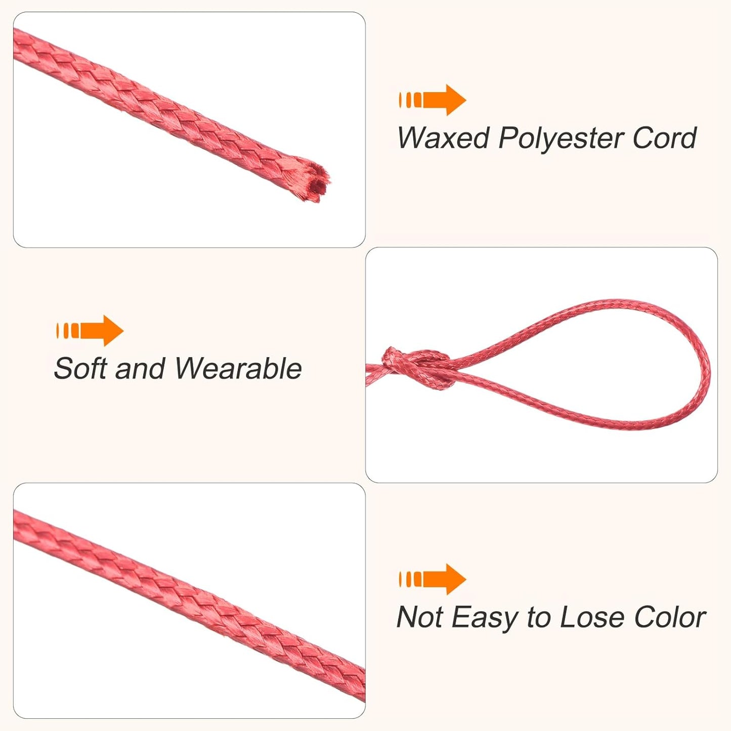 MECCANIXITY Waxed Cord 1.5mm Waxed Polyester Cord 175 Yard Wax String for Bracelet Making,Necklaces, Beading,Jewelry Making and DIY Crafts(Light Red)