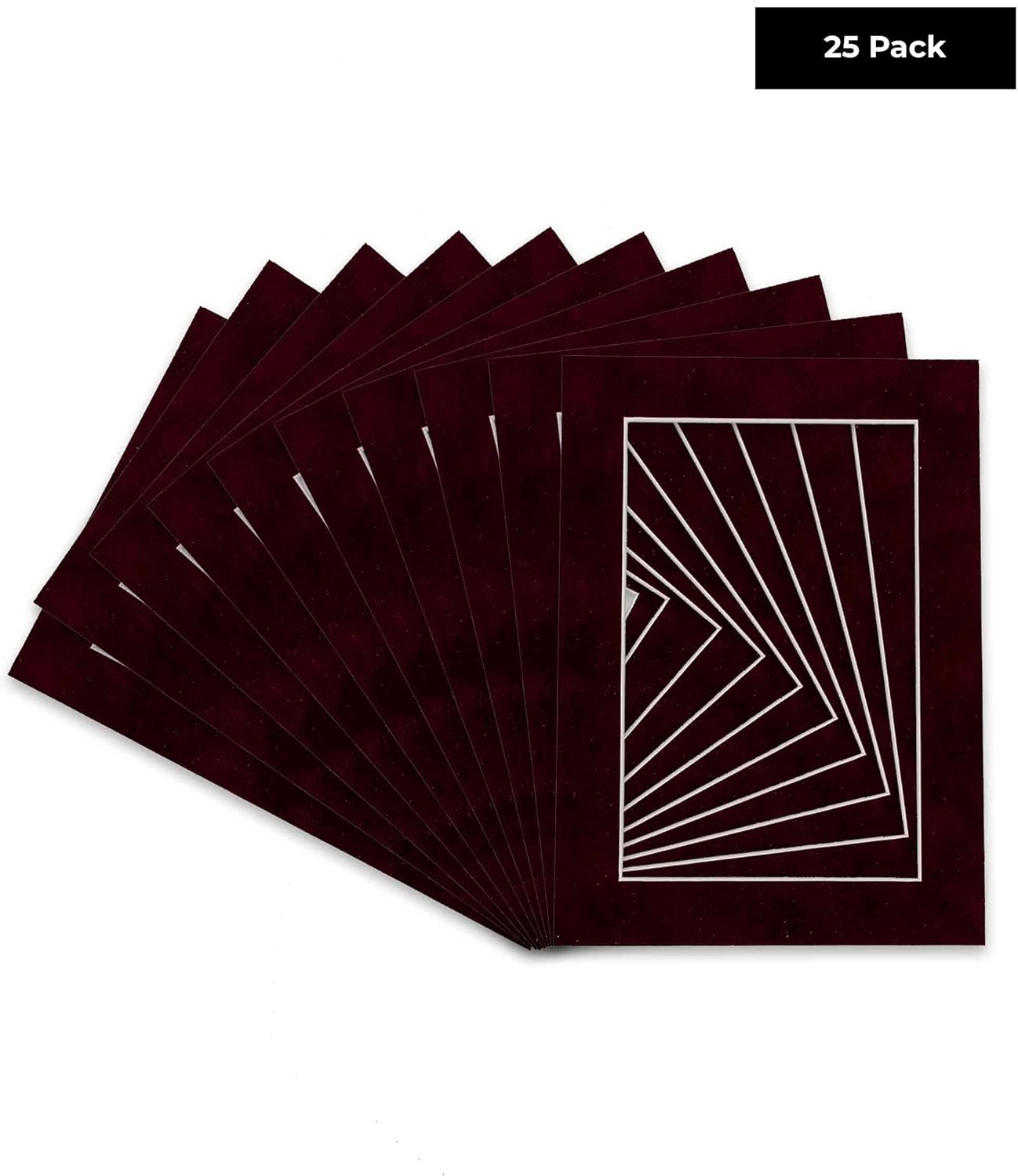 Pack of 25 Acid Free 11x14 Mats Bevel Cut for 8.5x11 Photos - Dark Red Suede Precut Matboards With Backing Boards and Clear Photo Mat Bags For Pictures, Photos, Framing - 4-ply Thickness