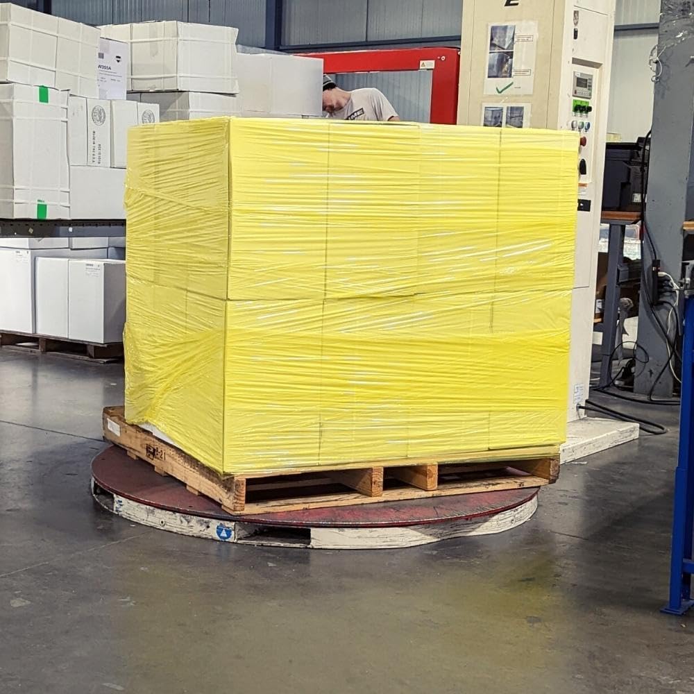 PSBM Yellow Stretch Wrap, 15 Inch x 1476 Feet, 144 Pack, Tinted Pre-Stretched Shrink Wrap Film for Moving, Packaging, Pallet Wrapping
