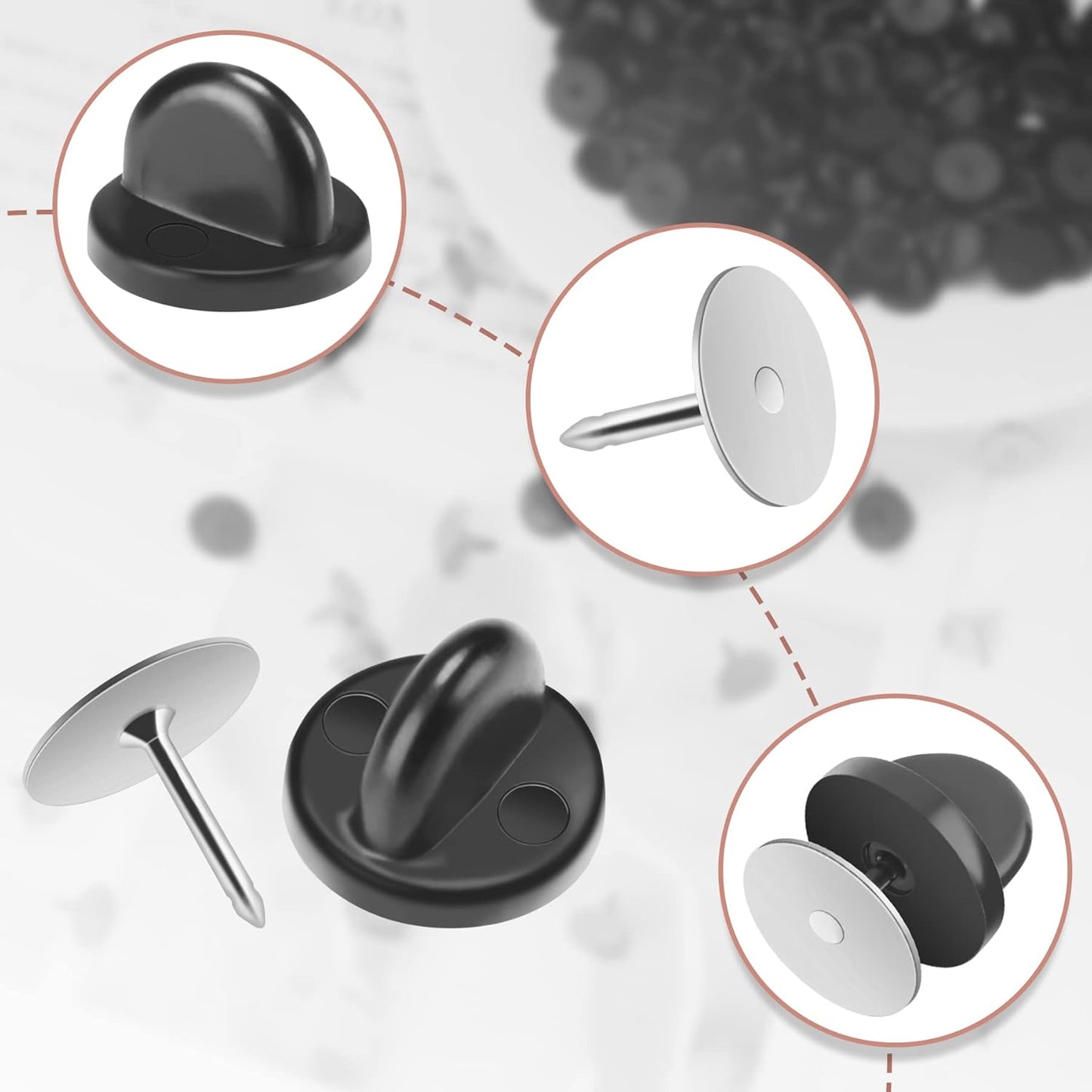 JANYUN 120 Pairs Rubber Blank Pin Backs Butterfly Clutch Backings Holder Tie Tacks Keepers Replacement with 9mm Length 10mm Width Lapel Enamel Pins for Craft Making