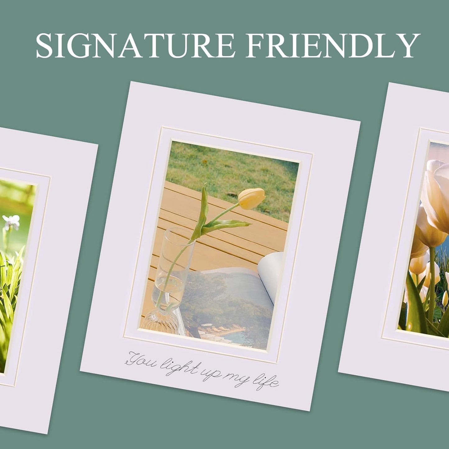 HOTUO 10 Pack Acid Free White Picture Frame Mats, Pre-Cut 8x10 Picture Mats with Ivory Core Bevel Cut for 5x7 Photo, Signature Friendly 4 Ply Thickness Photo Mat for Frames (White with V-Groove)