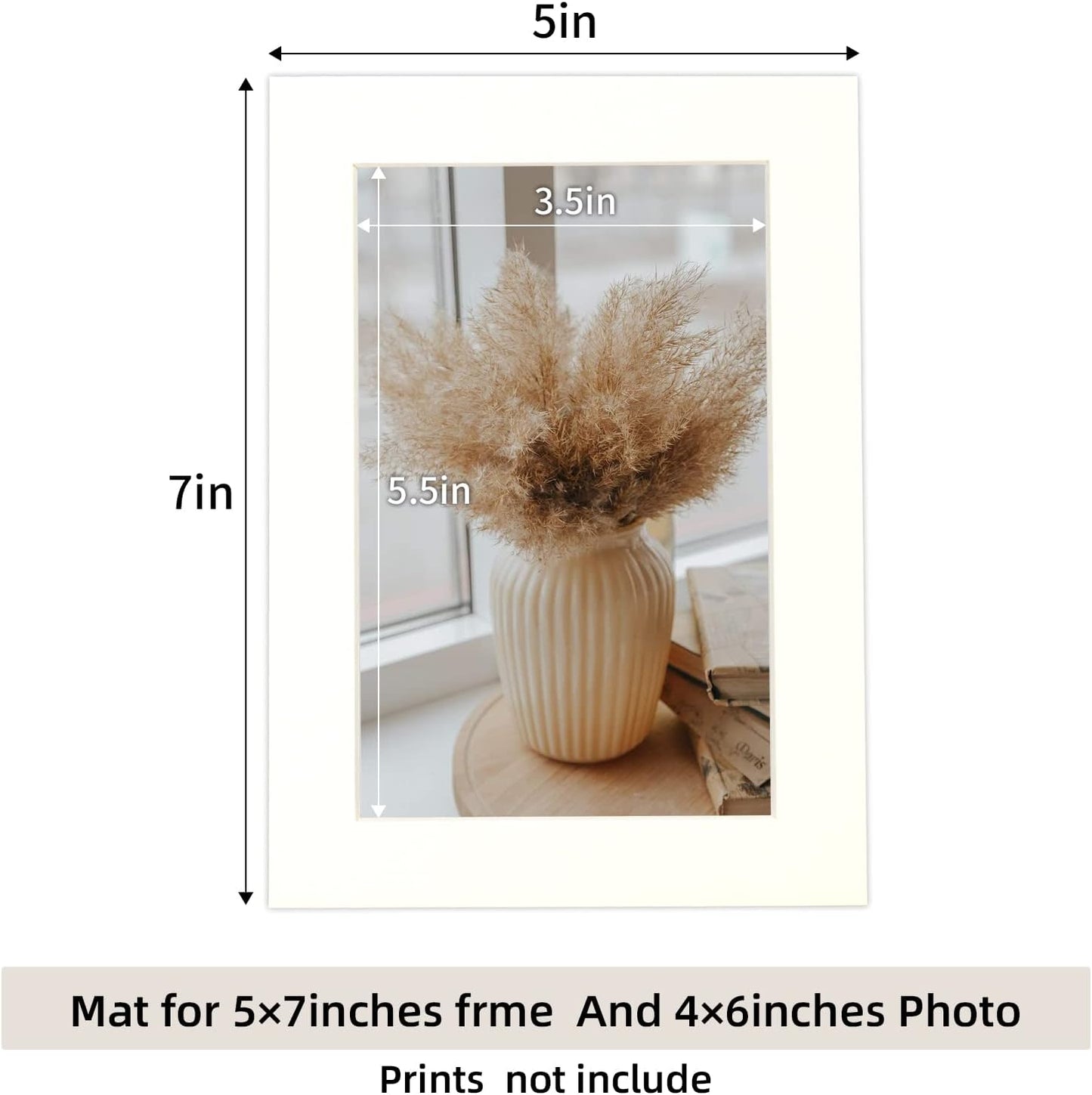 HOTUO 10 Pack 5x7 Ivory Picture Mats, 4 Ply Thickness Frame Mattes for 4x6 Photo, Photo Mat with Core Bevel Cut, for Frames/Artwork/Print/Pictur