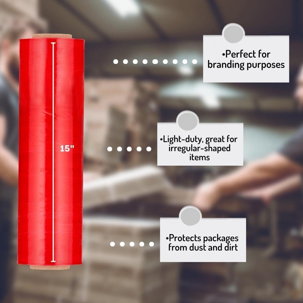 PSBM Red Stretch Wrap, 15 Inch x 1476 Feet, 72 Pack, Tinted Pre-Stretched Shrink Wrap Film for Moving, Packaging, Pallet Wrapping