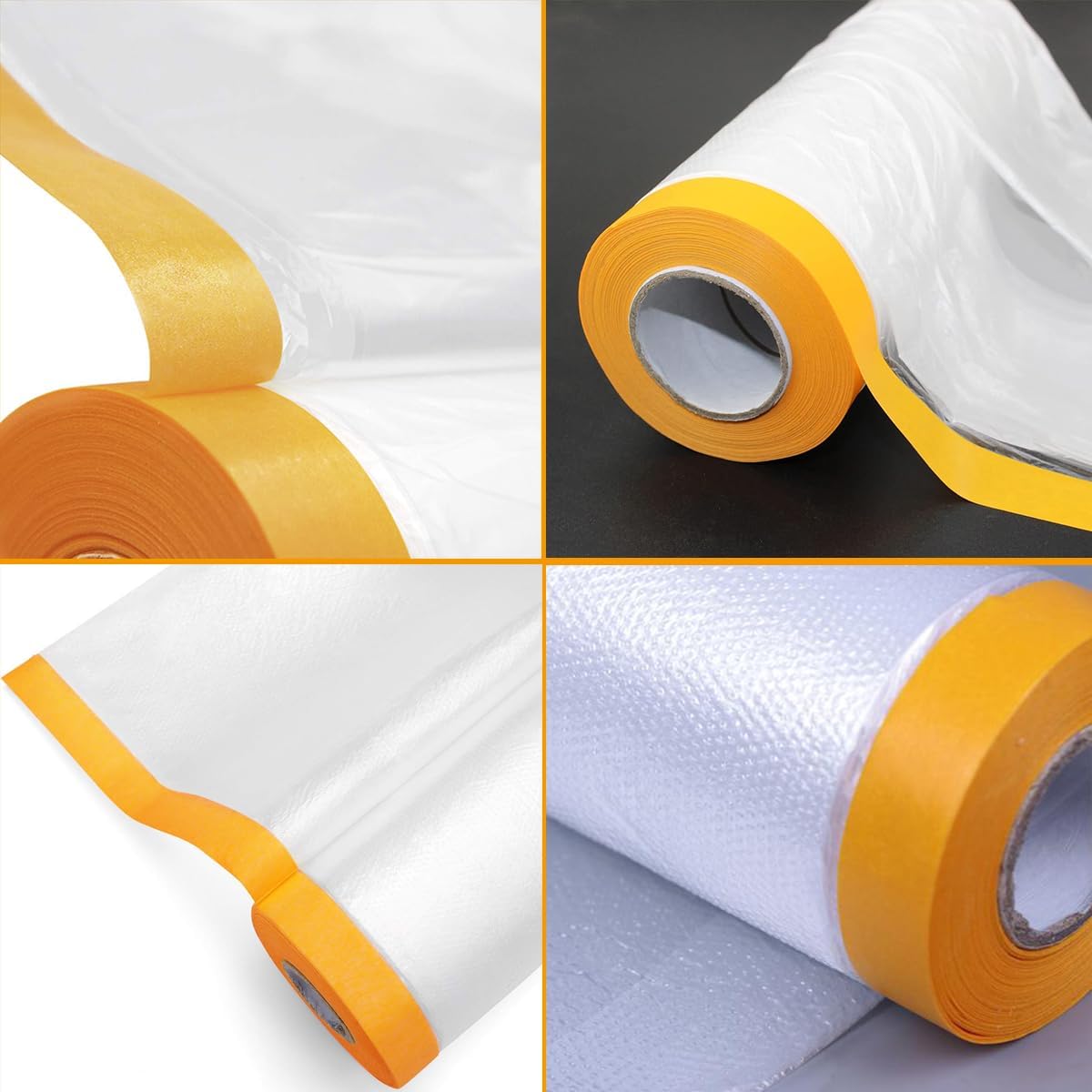 6 Pack Protective Masking Film with Tape 5 x 65 Ft Car Painters Plastic Sheeting Roll Tape and Drape Masking Film for Automotive Painting Covering Frames, Furniture, Auto Body