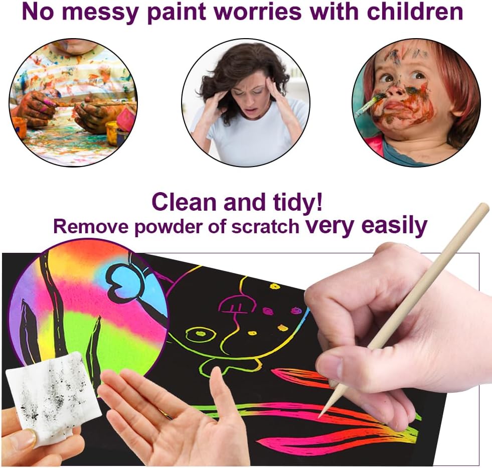 FUNNYB&G Rainbow Scratch Paper Art for Kids - 200 Pcs Magic Rainbow Scratch Paper Off Set Scratch Crafts Arts Supplies Kit Pads Sheets for Party Games Halloween Christmas Birthday Gifts