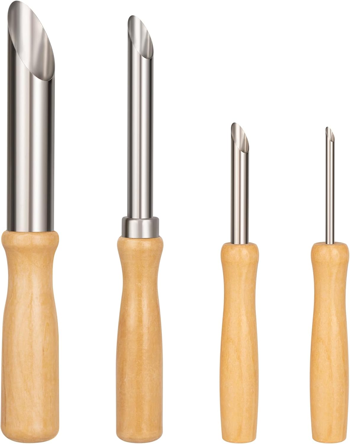 Amrules Clay Tools Kit, 4 PCS Circular Clay Hole Cutters Tools, Wooden Handle and Stainless Steel Sculpting Tools Kit Suitable for Drilling, Carving, Pottery Craft and DIY Projects