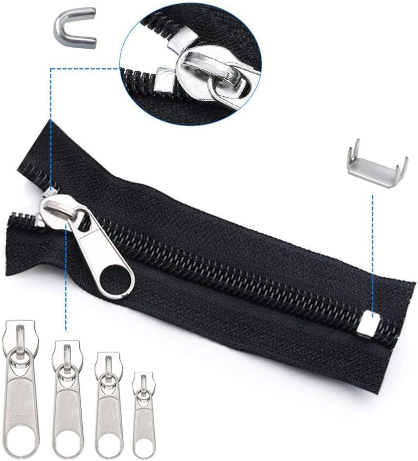 EuTengHao 169Pcs Zipper Repair Kit Zipper Replacement Zipper Pull Rescue Kit with Zipper Install Pliers Tool and Zipper Extension Pulls for Clothing Jackets Purses Luggage Backpacks (Silver and Black)