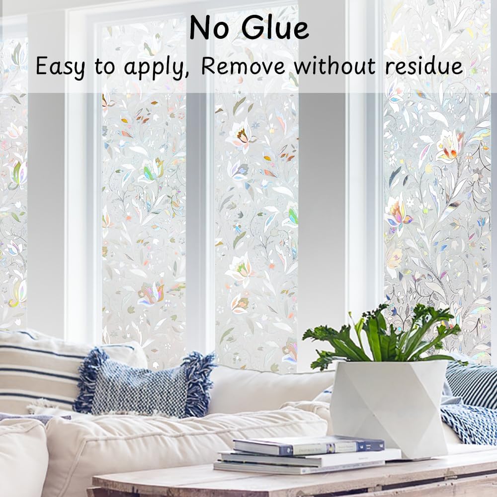NINETREX Window Privacy Film,3D Stained Glass Window Film,Decorative Window Covering Sun Blocking Vinyl Static Cling Anti-UV Heat Control for Home Decor,Tulip 23.6 x 157.4inch