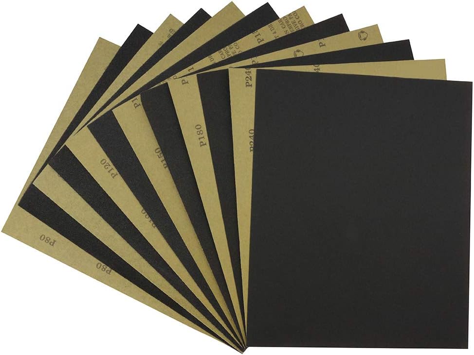Sandpaper Sheets 9 x 11 Inch,Assorted 80/100/120/150/180/240 Coarse Grit,Silicon Carbide Abrasive Wet Dry Sand Paper for Wood Furniture Finishing,Metal Sanding,24PCS