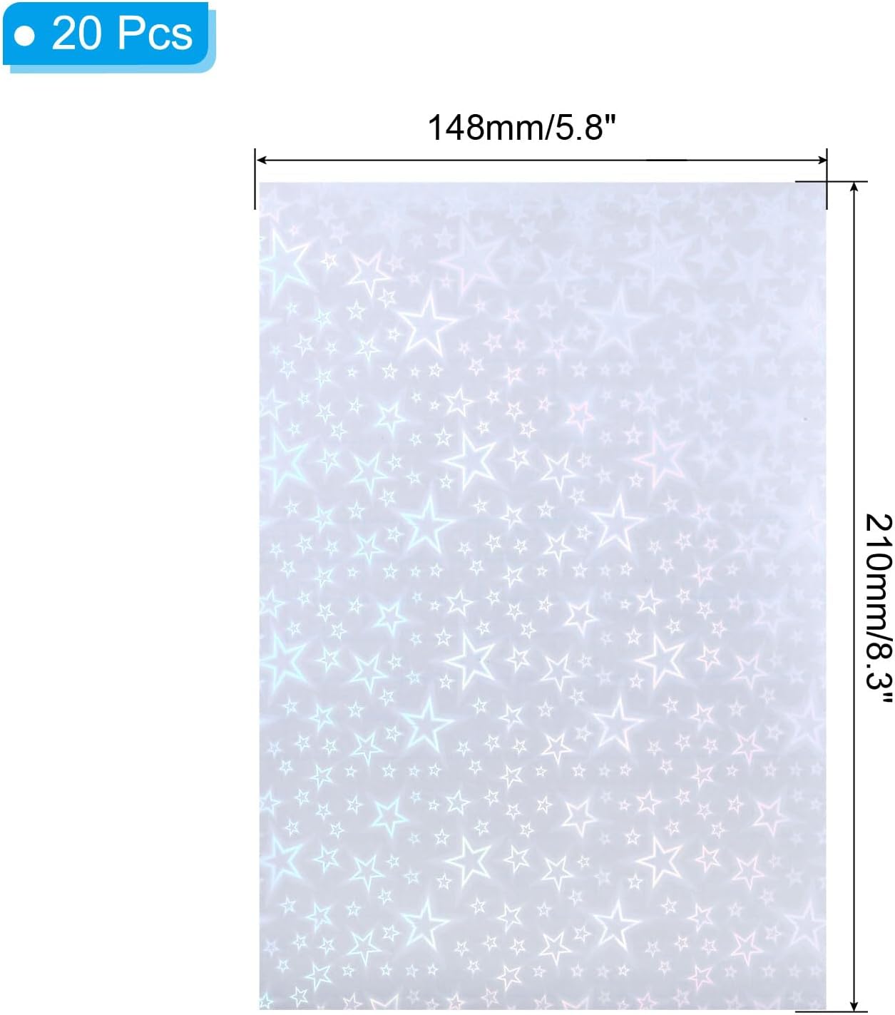 PATIKIL 8.3x5.8" Holographic Sticker Paper, 20Sheets A5 Polypropylene Self-Adhesive Transparent Waterproof Laminate Overlay Film for Photo Cards Scrapbook Decorations, Pentagram