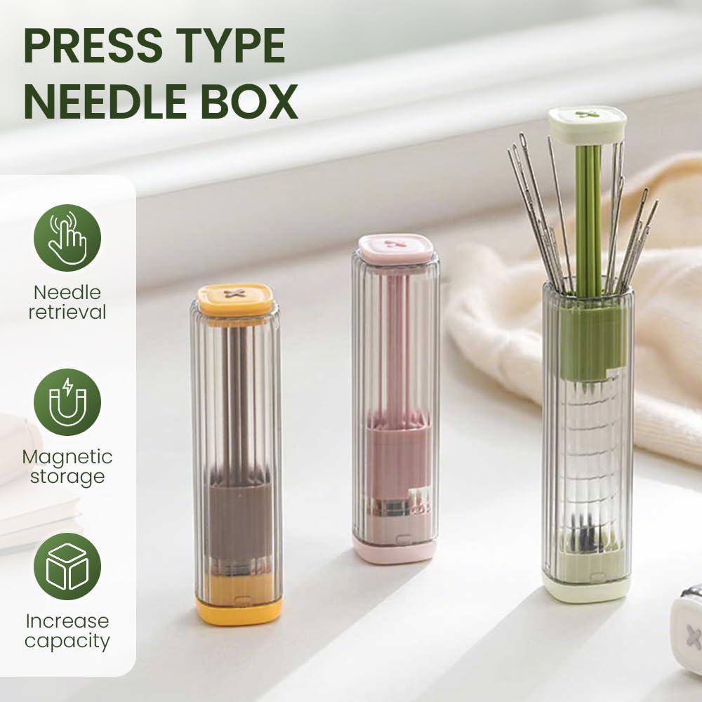 New Sewing Needle Case, Hand Sewing Needle Sewing Tool Set Threader Unthreader Tool, Upgrade Multi-Purpose Large-Eye Stitching Needle and Thread Kit for Leather (Yellow)
