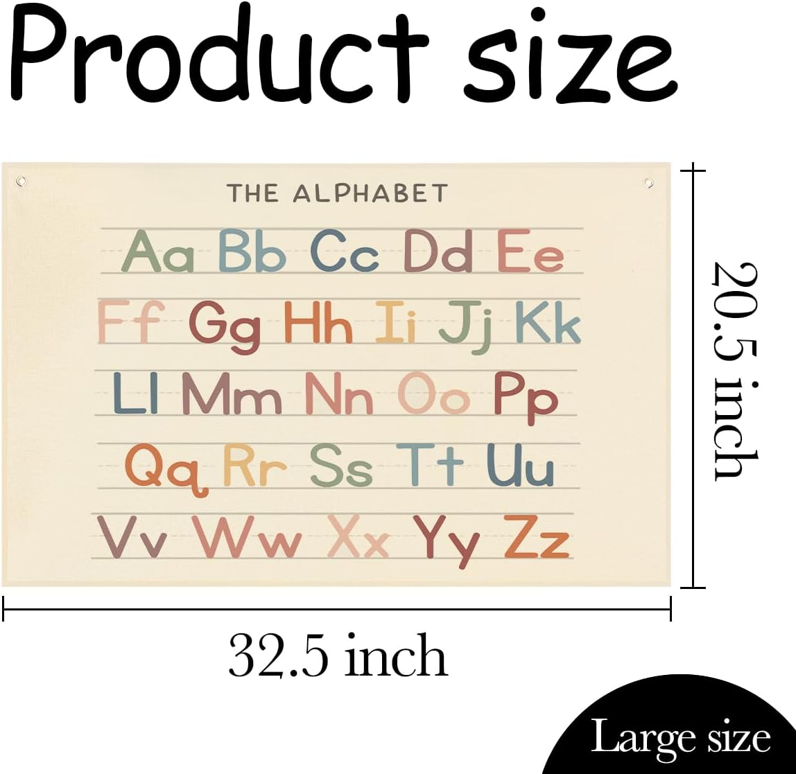 Alphabet Banner Playroom Decor Banner Canvas 21 in x 33 in Hanging Flag Perfect for Kids Nursery and Playroom Wall Stylish Room Decor for Boys and Girls