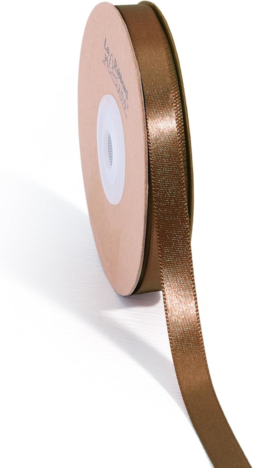 LaRibbons Brown Satin Ribbon 3/8 Inch 50 Yards Thin Luxury Double Faced Mocha Mousse Silk Ribbon for Flower Bouquet Crafts Gift Wrapping Wedding Decoration