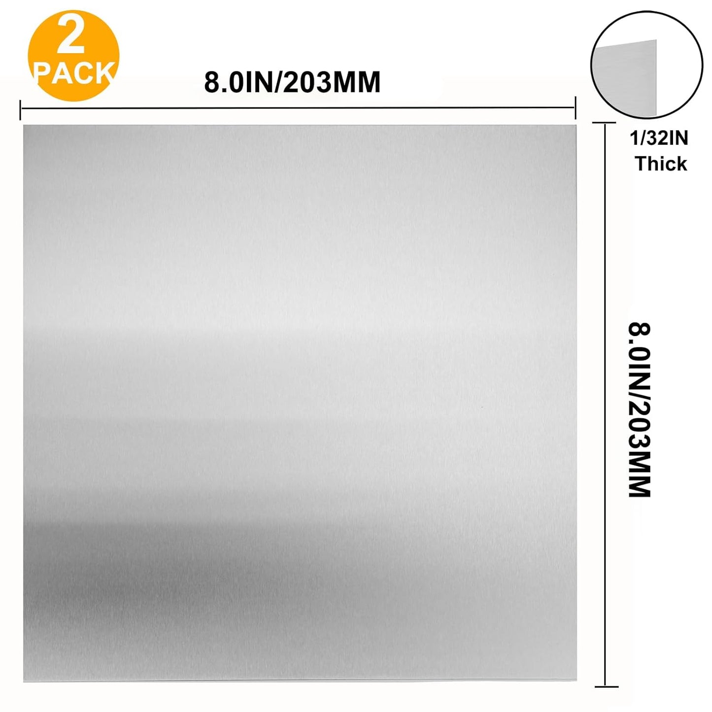 2Pcs 304 Stainless Steel Sheets Metal 8" x 8" x 1/32" Inch 304 Stainless Steel Plates 20 Gauge(0.8MM) Stainless Steel Shim Stock Plates Metal Sheets for Crafting, Stovetop, Snow Frosted Surface