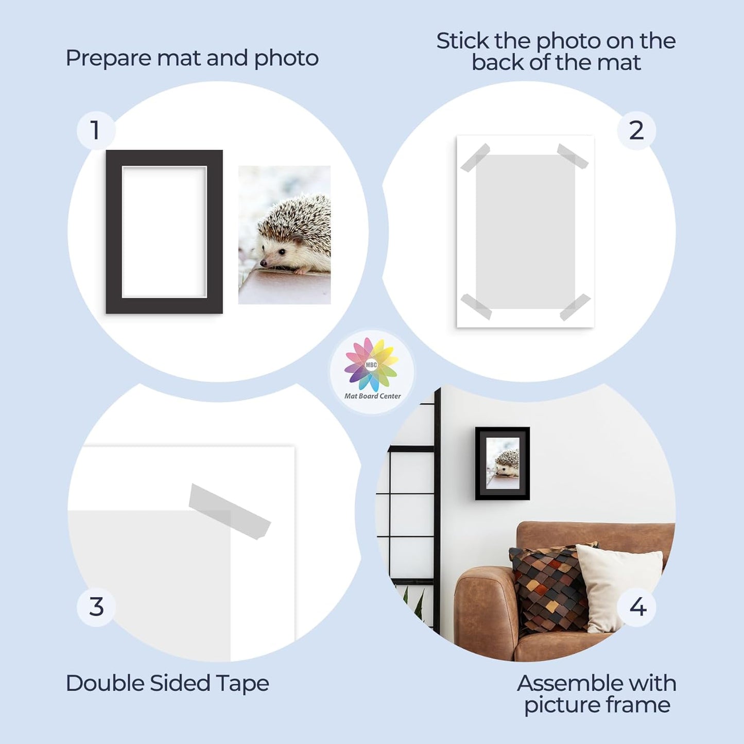 Mat Board Center, Pack of 25, 5x7 for 4x6 Black Mats - Acid Free, 4-ply Thickness, White Core - for Pictures, Photos, Framing