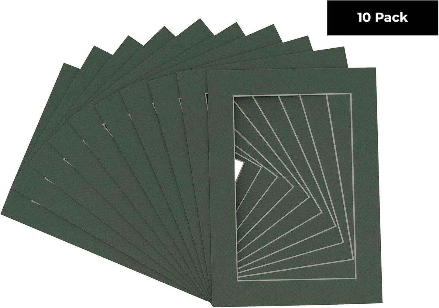 5x7 Mat for 8.5x11 Frame - Precut Mat Board Acid-Free Hunter Green 5x7 Photo Matte For a 8.5x11 Picture Frame, Premium Matboard for Family Photos, Show Kits, Art, Picture Framing, Pack of 10 Mats