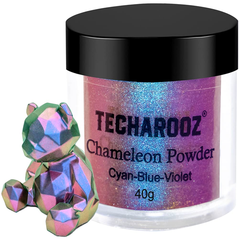TECHAROOZ Chameleon Mica Powder (Cyan-Blue-Violet) - 40g Color Shift Mica Powder - Holographic Glitter for UV & Epoxy Resin Supplies, Eyeshadow, Acrylic Paint, Slime and Nail Decor