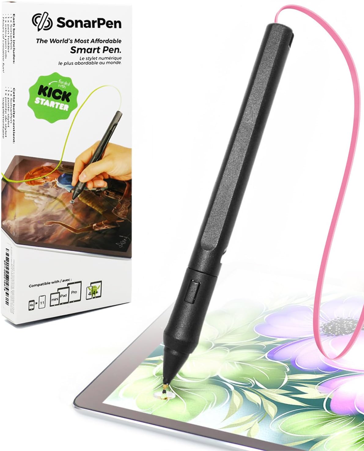 SonarPen - Pressure Sensitive Smart Stylus Pen with Palm Rejection and Shortcut Button. Battery-Less. Compatible with Apple iPad/iPhone/Android/Switch (Dirty Pink)