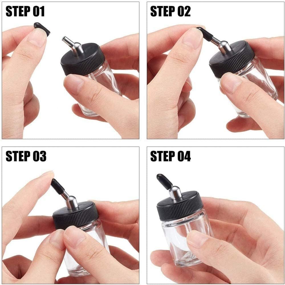10pcs Airbrush Glass Bottles(60°Down Angle) 3/4oz 22cc with Jar Caps and Extra Lids O-Rings Straws,Airbrush Paint Storage Jars,for Dual Action Airbrush