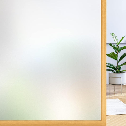 rabbitgoo Window Privacy Film, Frosted Glass Window Clings, Static Cling UV Heat Blocking Door Stickers for Home Bathroom, Removable Indoor Decal Coverings Day and Night, Pure, 23.6 x 157 Inches