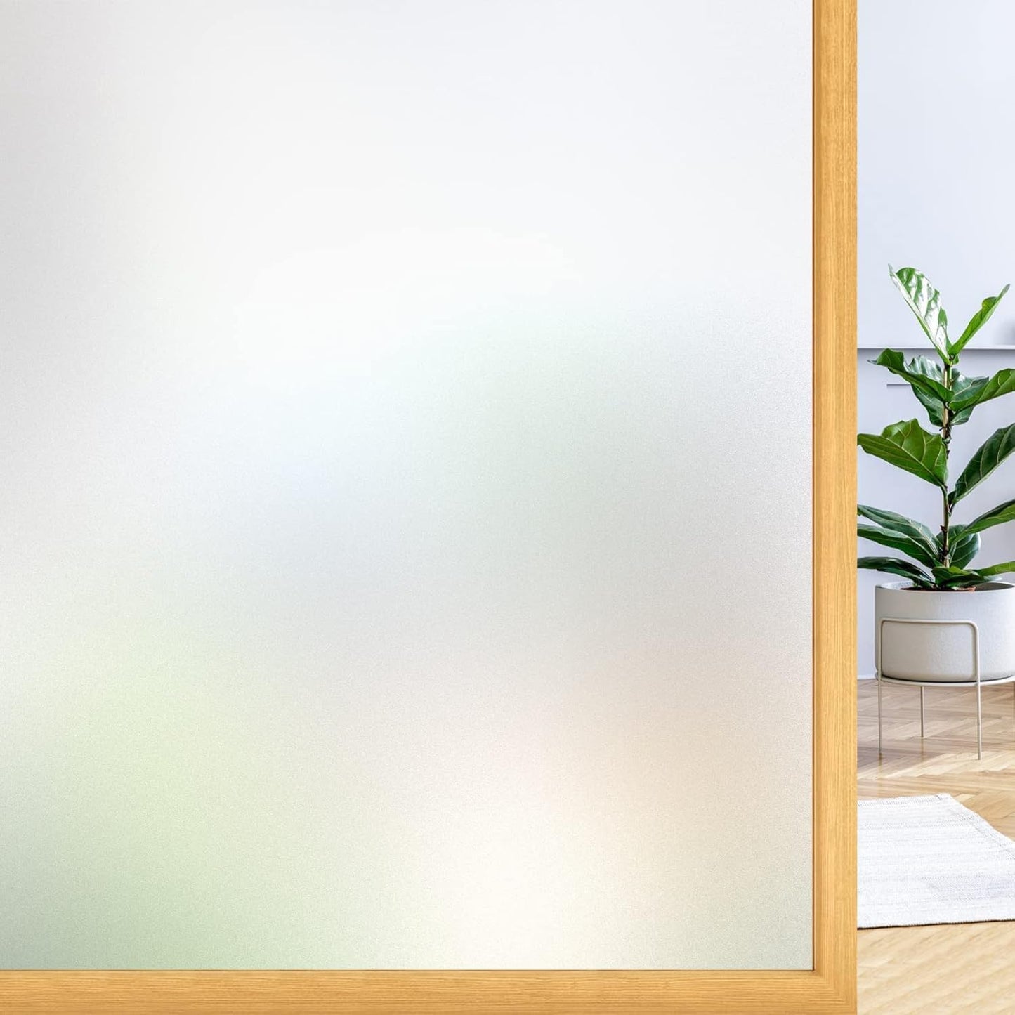 rabbitgoo Window Privacy Film, Frosted Glass Window Clings, Static Cling UV Heat Blocking Door Stickers for Home Bathroom, Removable Indoor Decal Coverings Day and Night, Pure, 35.4 x 393.7 Inches