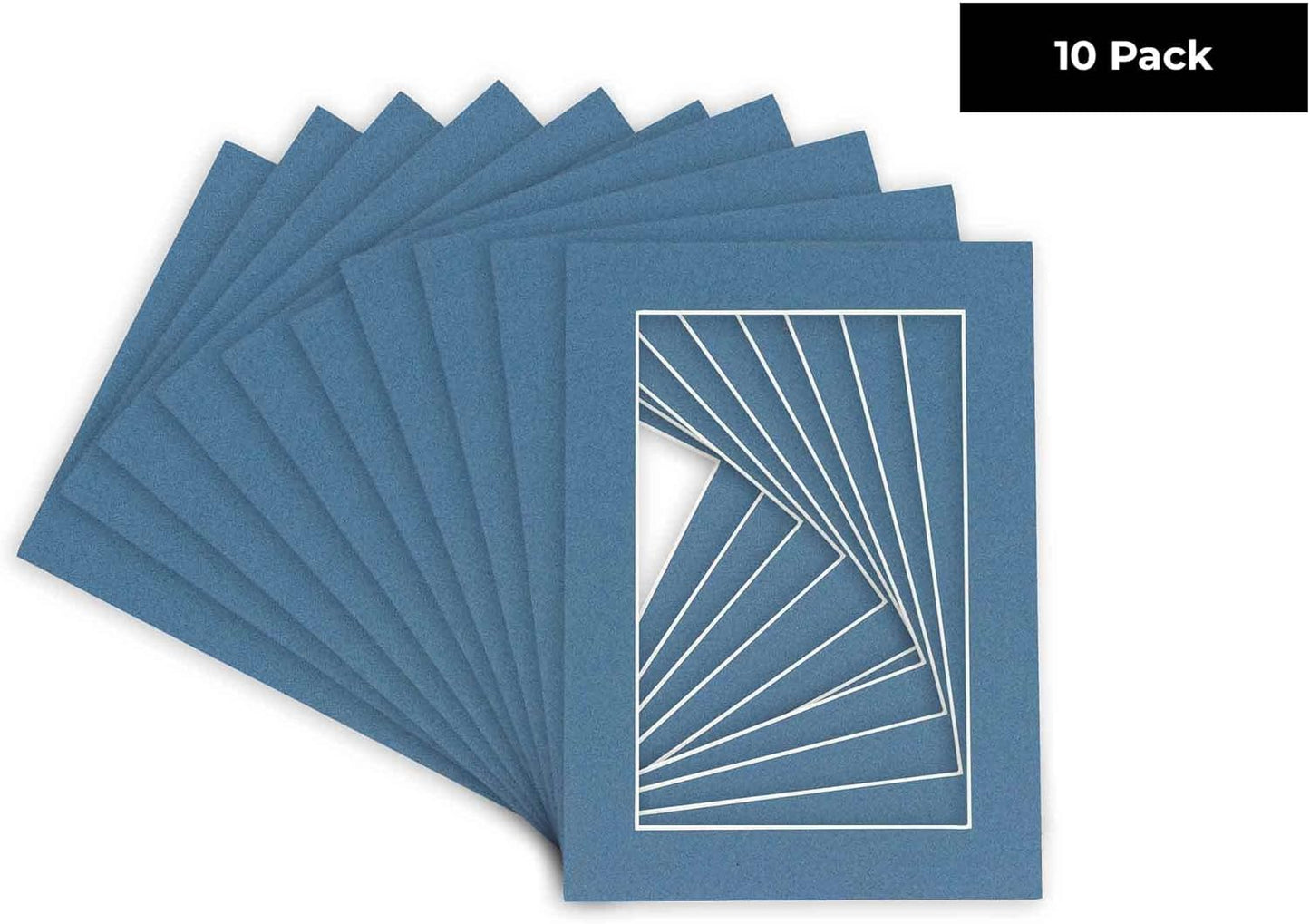 Pack of Ten Acid Free 8.5x11 Mats Bevel Cut for 7x9 Photos - Steel Blue Precut Matboards With Backing Boards and Self Seal Photo Mat Bags For Pictures, Photos, Framing - 4-ply Thickness