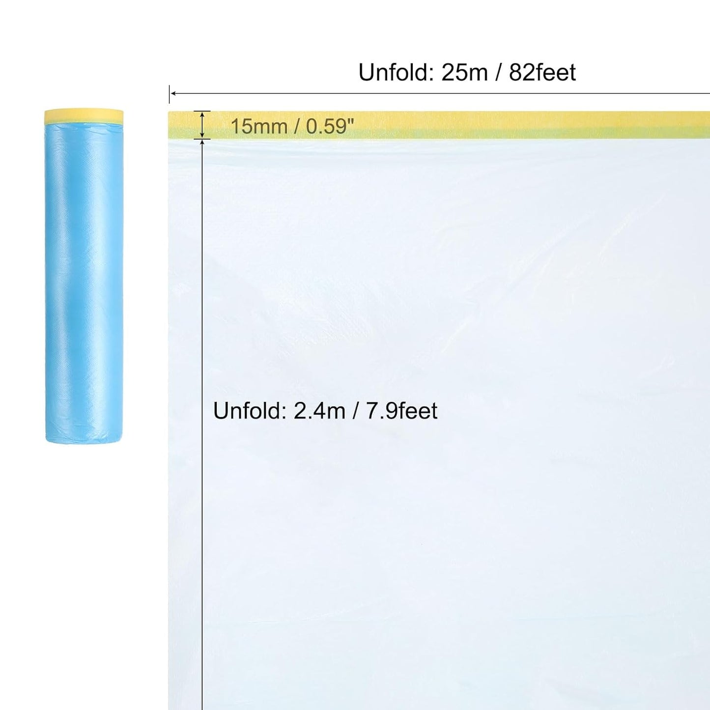 uxcell Pre-Taped Masking Film, 7.9ft x 82ft Plastic Paint Drop Cloth with Medium-Tack Painters Tape for Painting Spraying Protection Blue Film 6Pcs