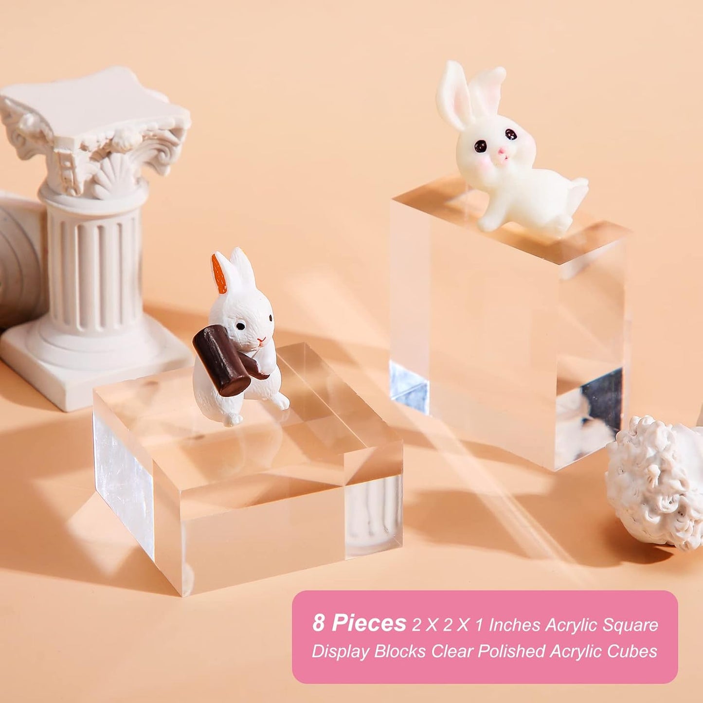 Remerry 8 Pieces Acrylic Display Block 2 x 2 x 1 Inch Clear Polished Acrylic Square Display Cube Block Stand Holder for Rings Jewelry Ornaments