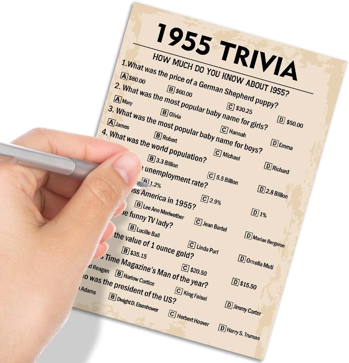 QUPT 70th Birthday Party Games, 1955 Trivia Games, Birthday Party Supplies for Adults, Fun 1955s Party Game, Pack of 30 Cards