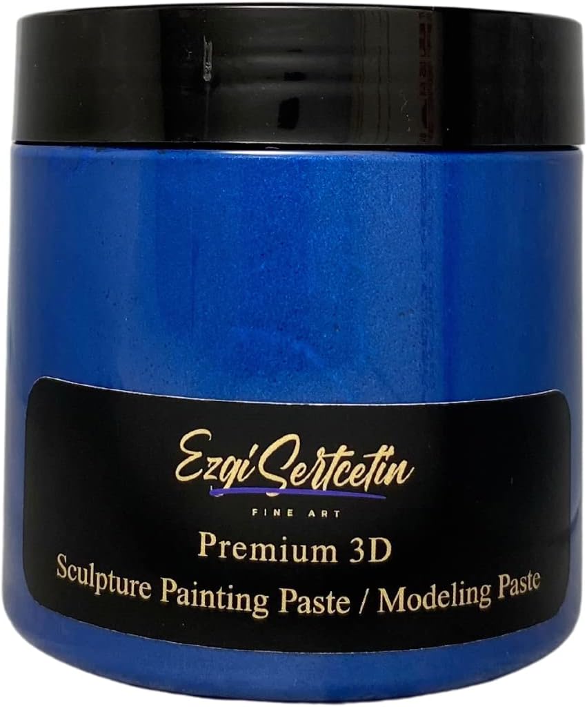 3D Sculpture Painting Paste|Texture Paste|Decorative Plaster|Ready to Use|Unique Colors|Ideal for Artwork|Stencil|Flowers|Texture|Art Relief| 6 oz (Metallic Dark Blue)