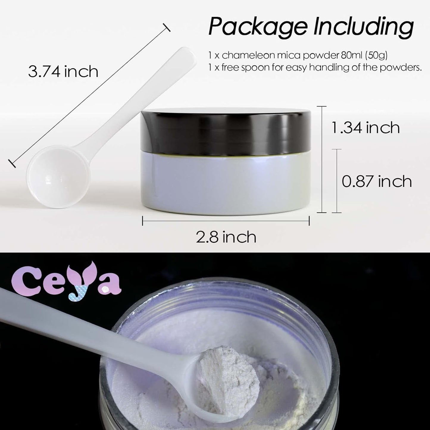 Ceya Interference Mica Powder, 1.8oz/ 50g Ghost Blue Chrome Nail Powder, Cosmetic Grade Pearlescent Effect Color Shift Pigment for Epoxy Resin, Makeup, Nail Polish, Soap Dye, Candle Making,Slime,Paint