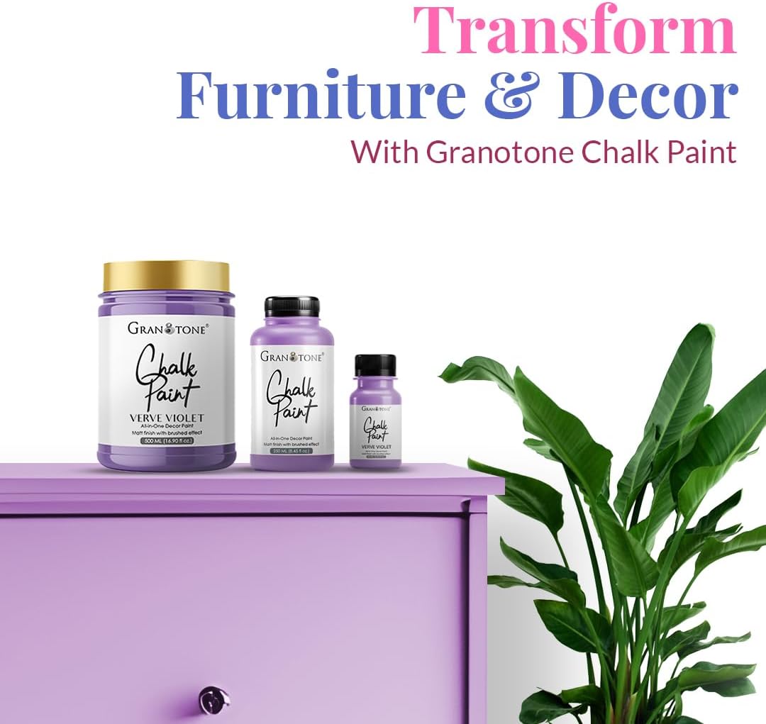 GRANOTONE Chalk Paint for Furniture, Matt-Finish Water-Based Acrylic Paint for Wood, Walls, Metal, Glass, Paper, Fabric Canvas, Maximum Coverage Chalk Paint for Kids & Adults, 250 Ml (VERVE VIOLET)