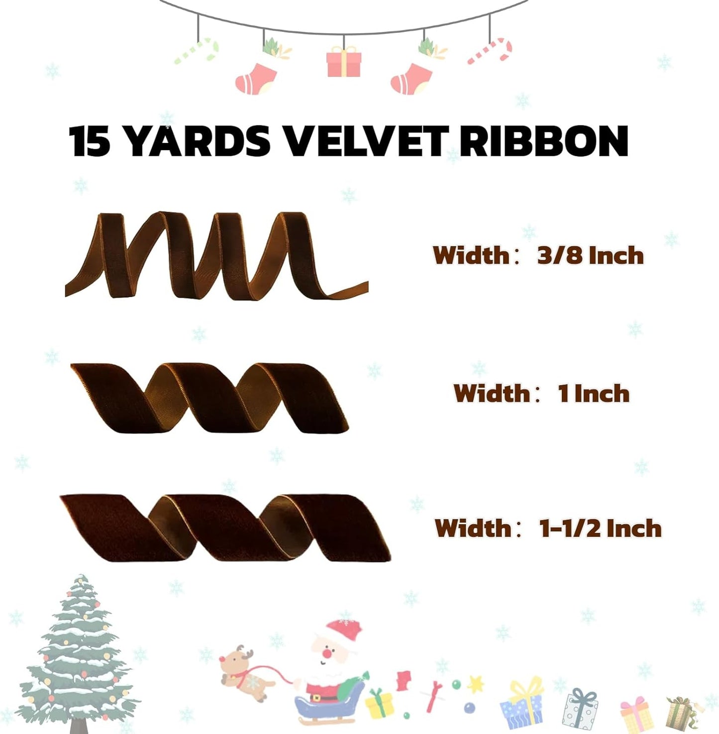 15 Yards Velvet Ribbon 1-1/2 Inch Single Face Brown Velvet Ribbon Spool Prefect for Wedding, Ribbons for Gift Wrapping, Christmas Tree Ornaments Wreath Hair Bows, Ribbons for Crafts