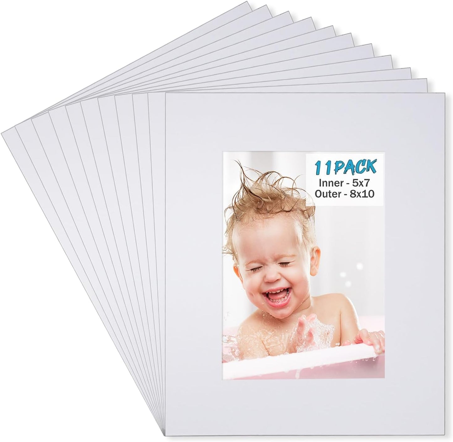 Egofine 8x10 White Picture Mats Pack of 11, Frame Mattes for 5x7 Pictures, Acid Free, 1.2mm Thickness, with Core Bevel Cut