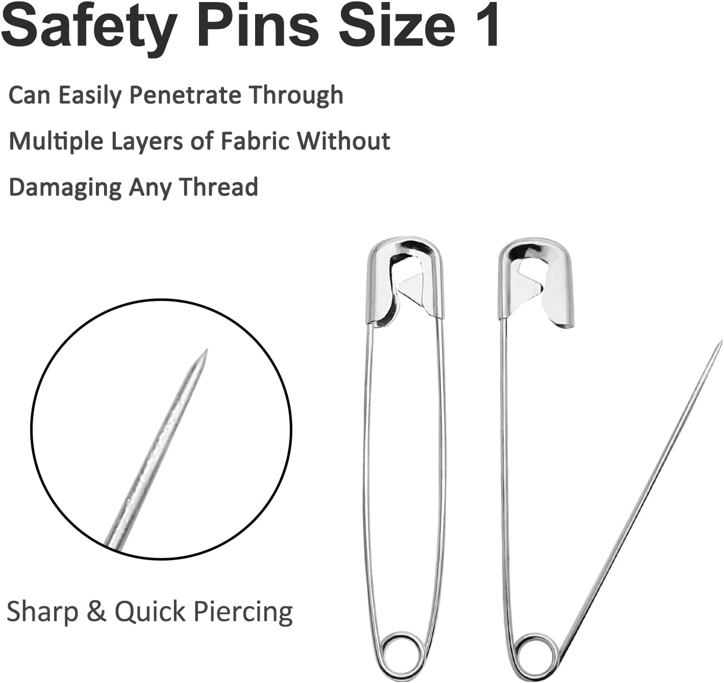 200 PCS 1.1 Inch Heavy Duty Silver Metal Sewing Pins for DIY Crafts Jewelry Making Baby Clothing, Nickel Plated