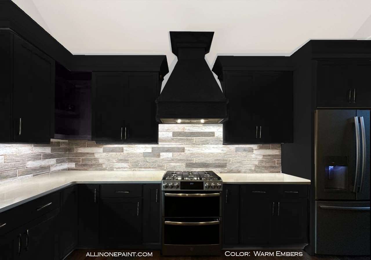 ALL-IN-ONE Paint, Durable cabinet and furniture paint. Built in primer and top coat, no sanding needed. Includes our 30 featured color card - Warm Embers (warm black), Quart