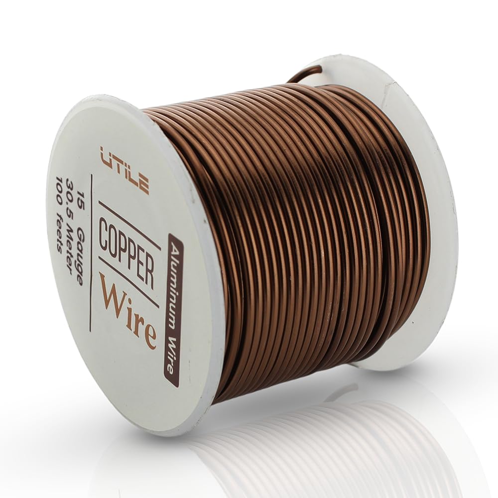 UTILE Bonsai Wire - Armature Aluminum Wire 100 ft 15 Gauge 1.8 mm Bonsai Training Wire, Tree Kit, Plant, Sculpting, Clay, Crafts, Bendable, Gardening, Beading and Jewelry Making (Copper)