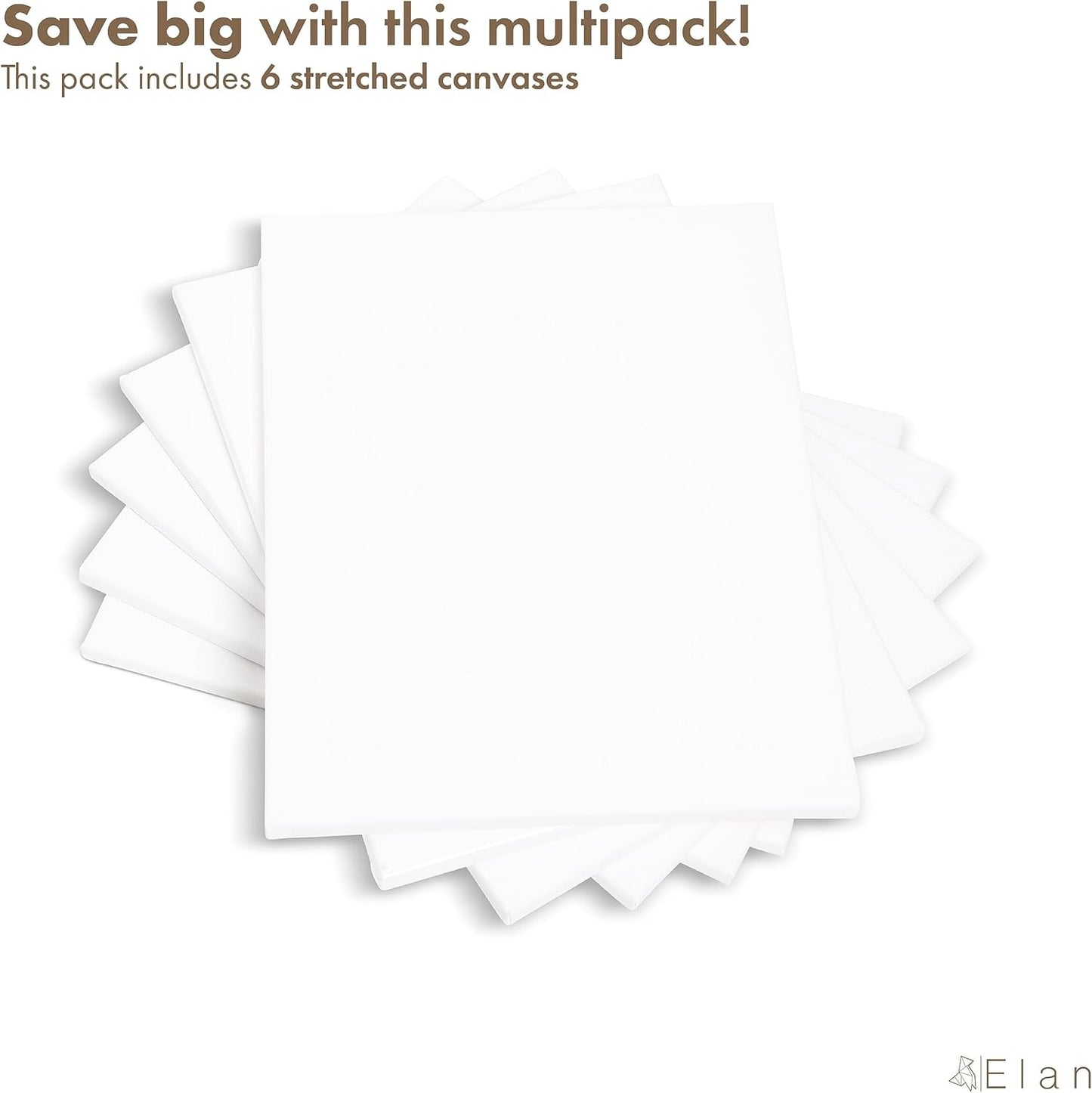 Elan Stretched Canvases 12x16, 6-Pack Canvases for Painting Painting Canvas Bulk, Stretched Canvas for Adults Blank Canvas for Painting, Painting Canvases, Paint Canvases for Painting, Art Canvas