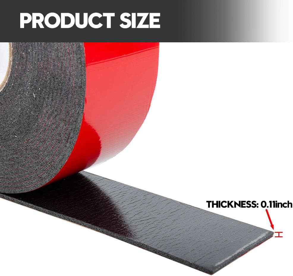 Double Sided Foam Tape 2.36In x 33FT 2 Pack, Mounting Tape Heavy Duty, Strong Adhesive Weatherproof Seal Strips for DIY Craft Picture Poster, Car & Gap Filling Mountings, Home Office Decor (Black)