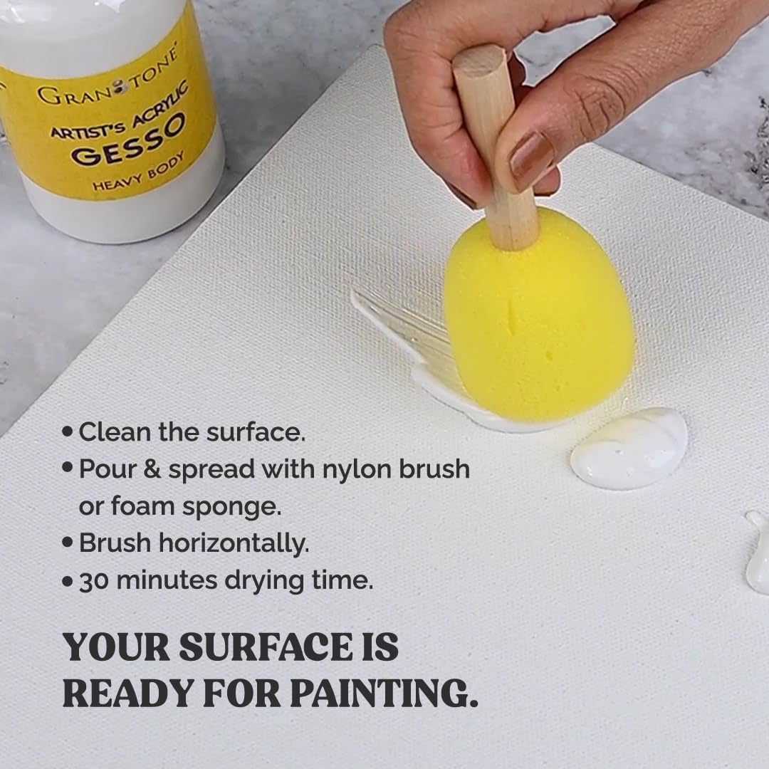 GRANOTONE Acrylic Gesso Water Base | Matte Finish | Interior/Exterior Use | Long Lasting For Acrylic Painting | Non-Toxic Universal Gesso Finish Primer, White