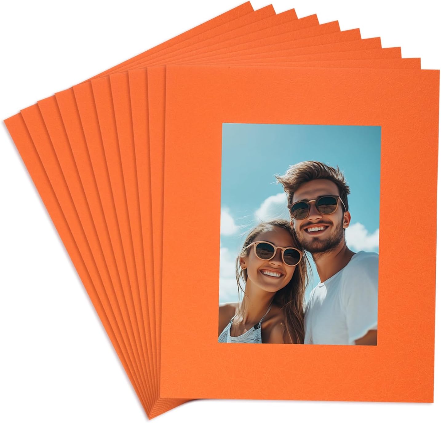 uxcell 10Pcs Picture Mats, 8 x 10 Mat Board Center for 5 x 7 Pictures Acid Free White Core Bevel Cut Frame Mattes for Display Art Measuring, Orange