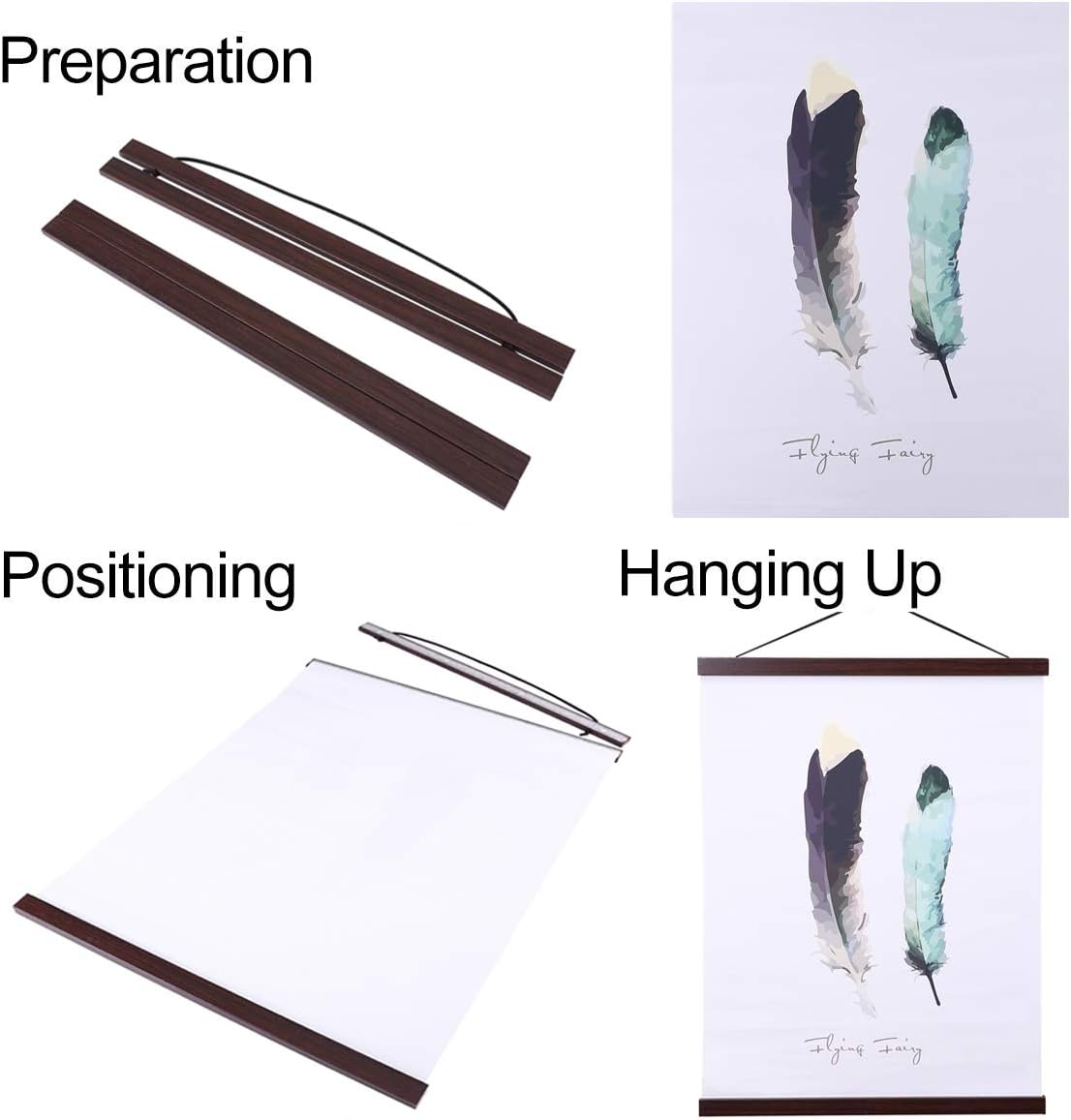 Ywlake Magnetic Poster Hanger, 33x24 33x23 33x50 Poster Frame Wood Wooden Magnet Print Posters Dowel Scroll Hanger Hangers Hanging Kit for Walls Map Canvas Artwork (Walnut, 33")