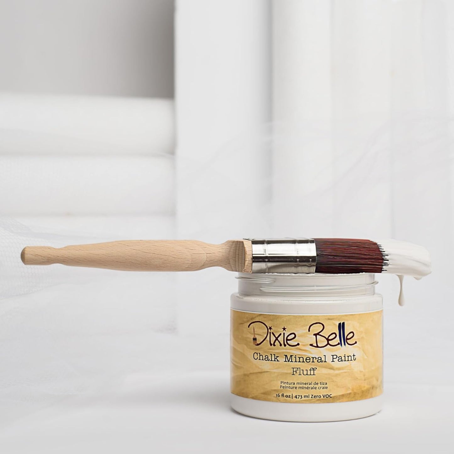Dixie Belle Paint Company Chalk Finish Furniture Paint - Fluff (8oz) - Matte Soft White Chic Chalk Mineral DIY Furniture Paint