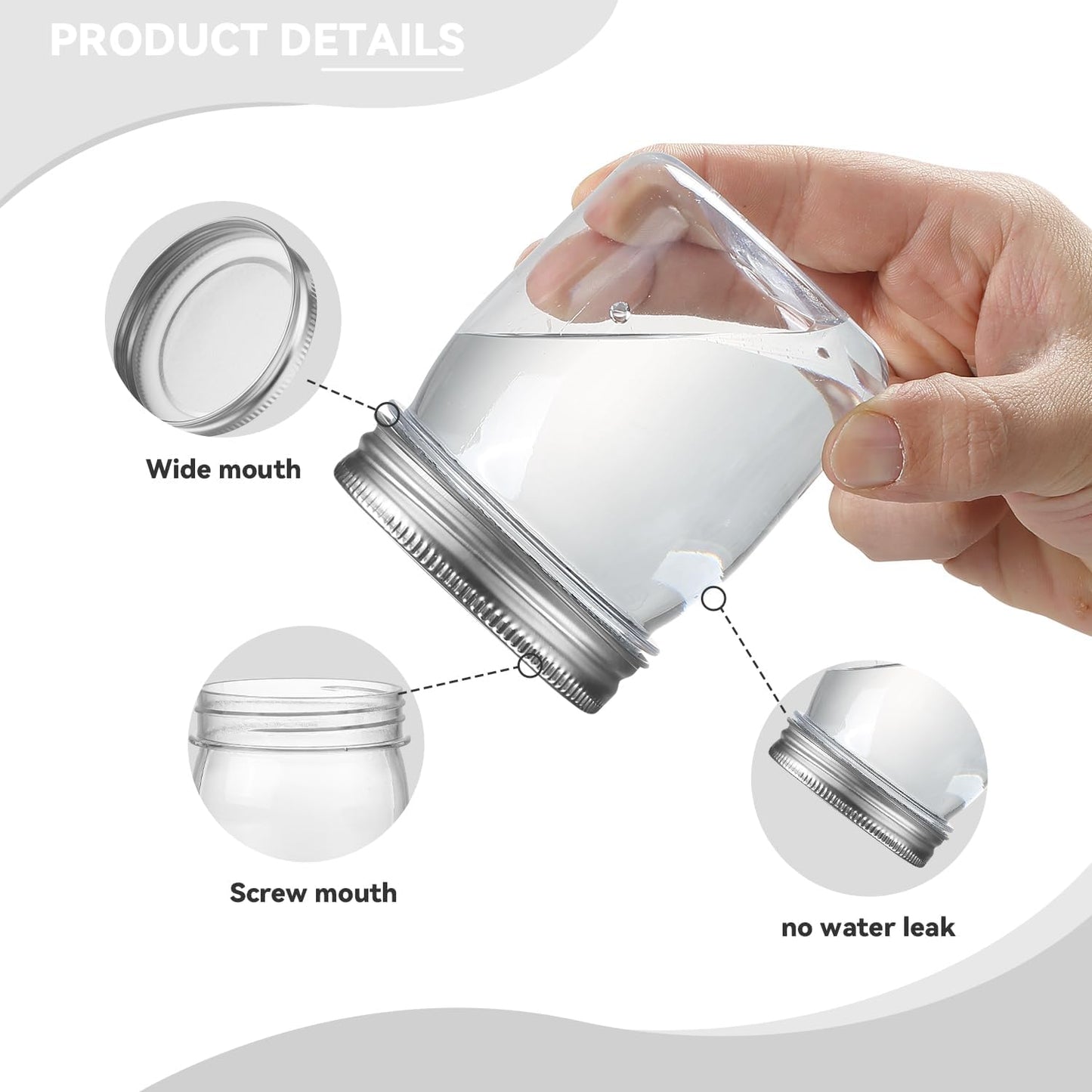 novelinks 8 oz Clear Plastic Jars with Screw-On Lids - BPA-Free Refillable Storage Containers for Slime, Spices, Crafts, Kitchen & Home Organization (48 Pack,Silver)