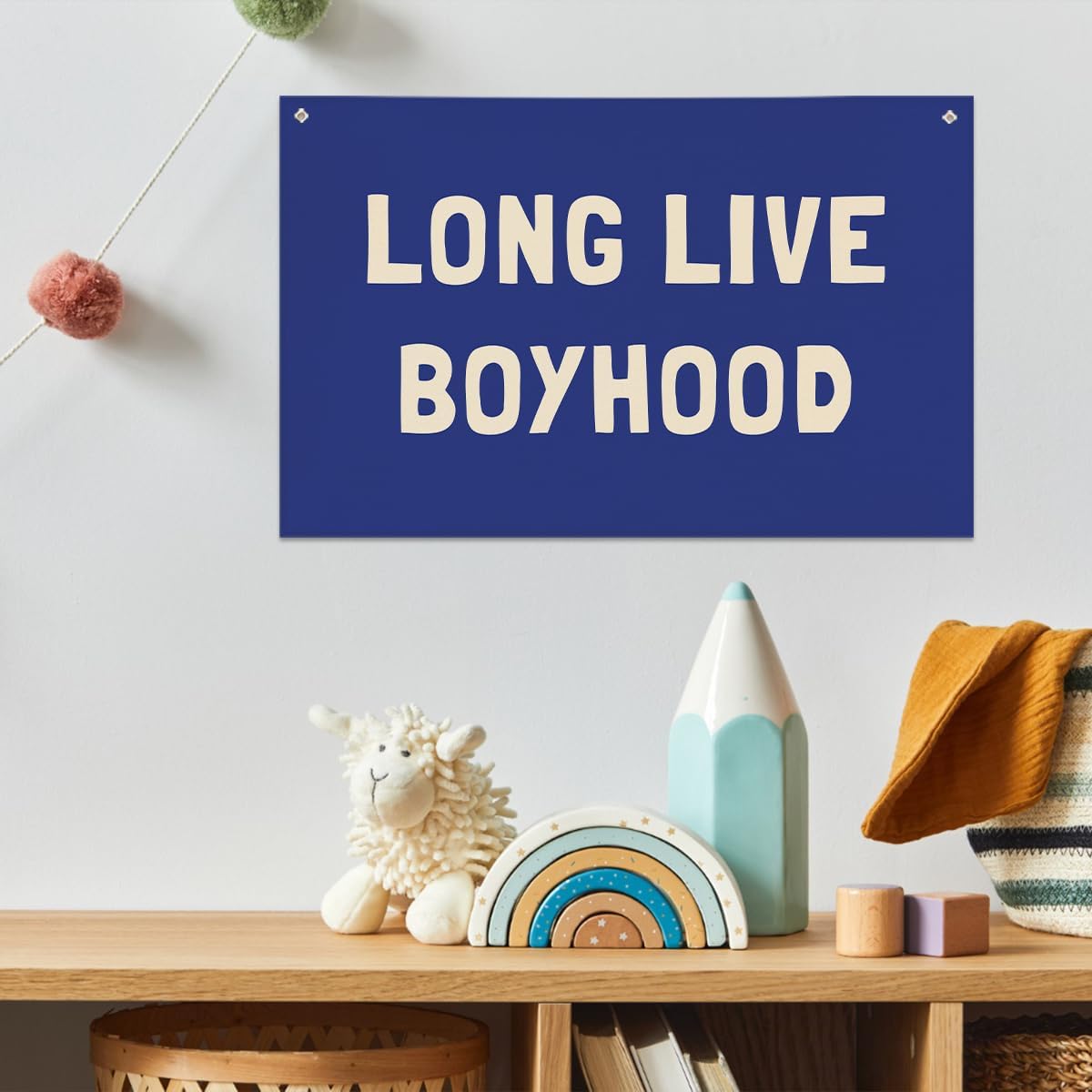 Long Live Boyhood Banner, Boys Room Decor, Canvas Banner Wall Hanging Flag Decor for Nursery Playroom Toddler Room