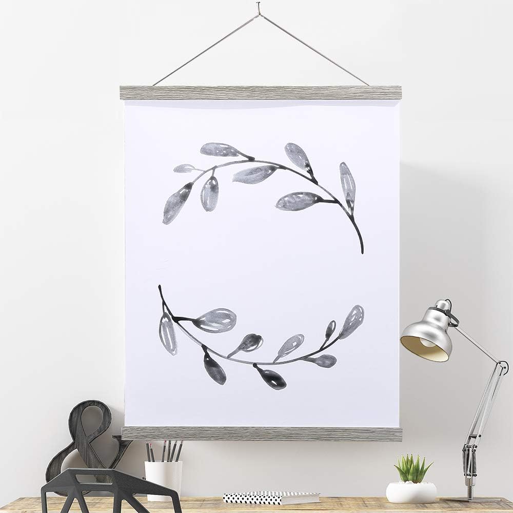 Ywlake Magnetic Poster Hanger, 11x17 11x14 11x22 Poster Frame Wood Wooden Magnet Print Posters Dowel Scroll Hanger Hangers Hanging Kit for Walls Map Canvas Artwork (Grey, 11")